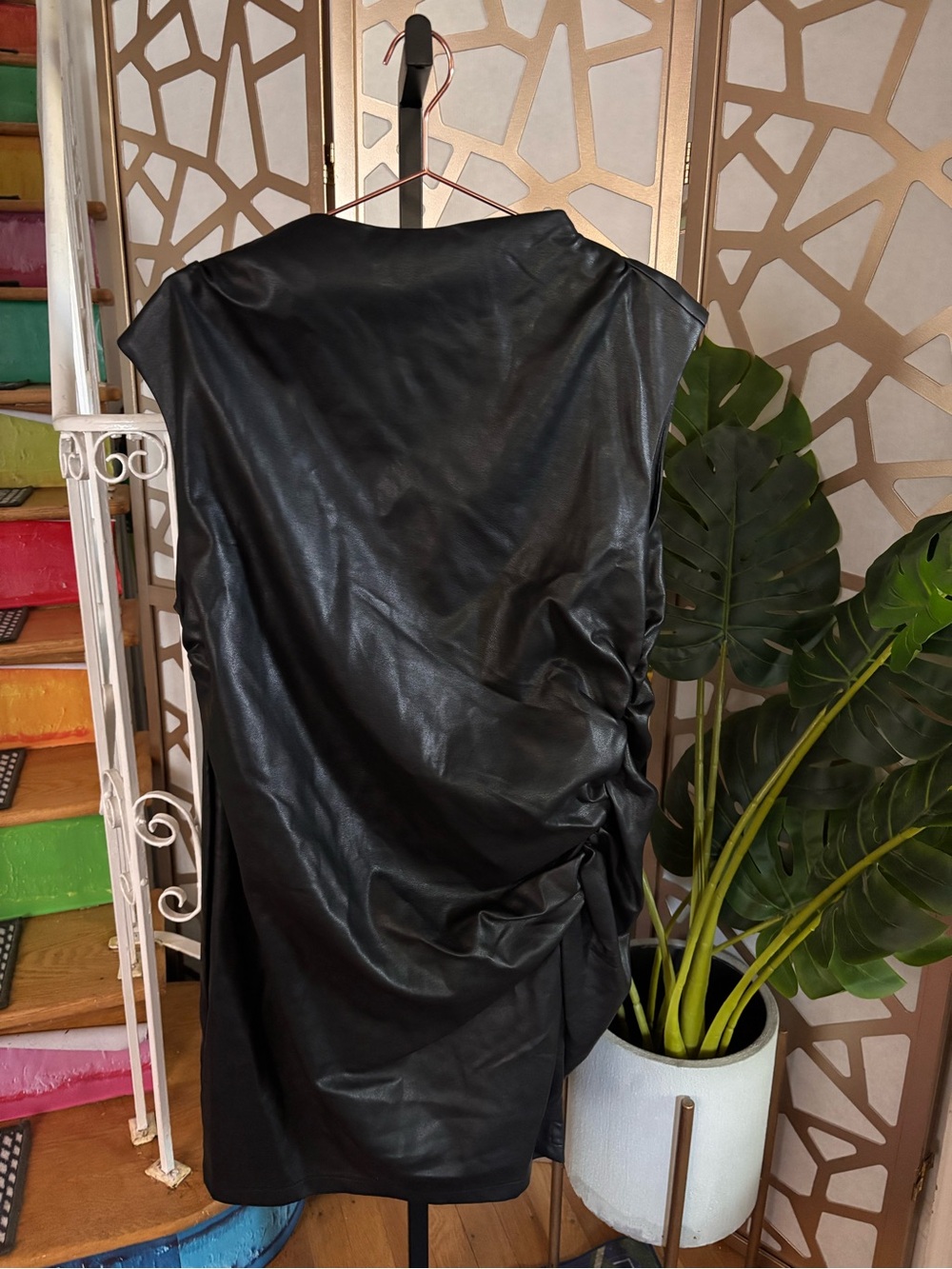 Anthropologie black faux leather midi dress in size 16W